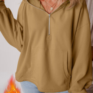 Hoodie Marrón Frisado Suelto Con Cierre