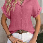 Camisa Rojo Rosado Con Textura Manga Corta