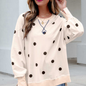 Buzo Beige Lunares Suelto Cuello Redondo