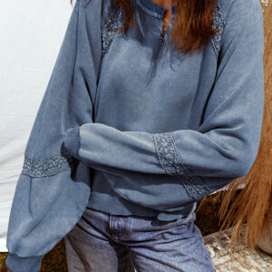 Buzo Celeste Patchwork Holgado Cuello Solapa