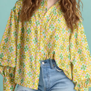 Camisa Verde Floral Manga Abullonada