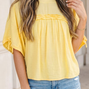 Blusa Amarillo Crema Plisado Manga Corta Estilo Babydoll