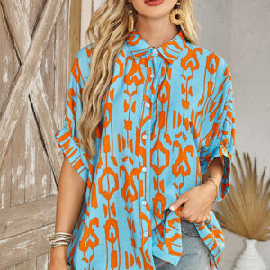 Camisa Azul Celeste Estilo Western Manga Corta Suelta