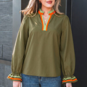 Blusa Verde Trébol Con Volados Manga Larga