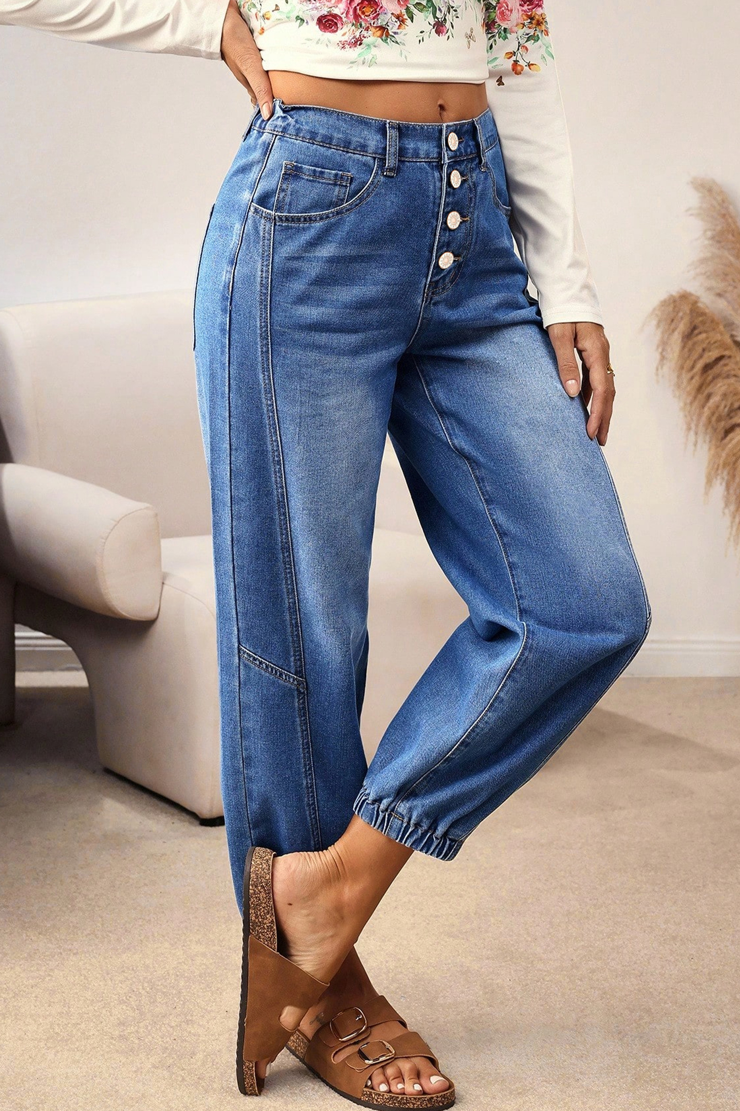 Jean Azul 4 Botones Delantero Tapered Casual Suelto Calce - Image 4