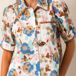 Camisa Multicolor Floral Manga Corta Con Cuello