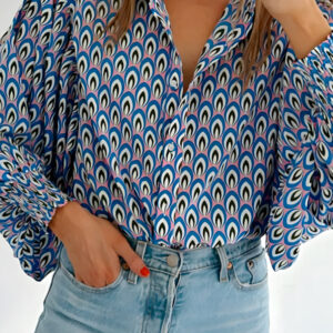 Camisa Azul Celeste Estampado Abstracto Oversize