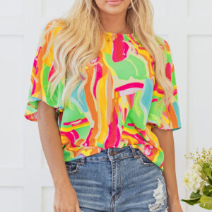 Blusa Multicolor Con Recorte Manga Corta