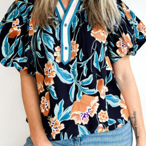 Blusa Negro Floral Manga Globo