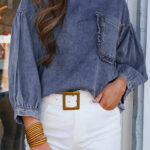 Blusa Azul Celeste Con Volados Manga 3/4