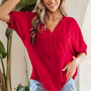 Blusa Rojo Intenso Manga Corta Escote V